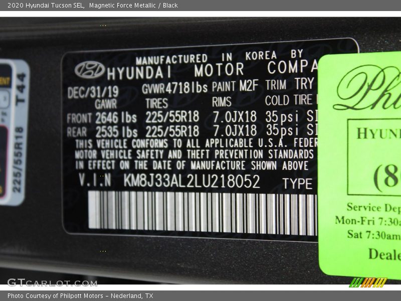 Magnetic Force Metallic / Black 2020 Hyundai Tucson SEL