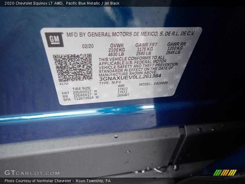 Pacific Blue Metallic / Jet Black 2020 Chevrolet Equinox LT AWD