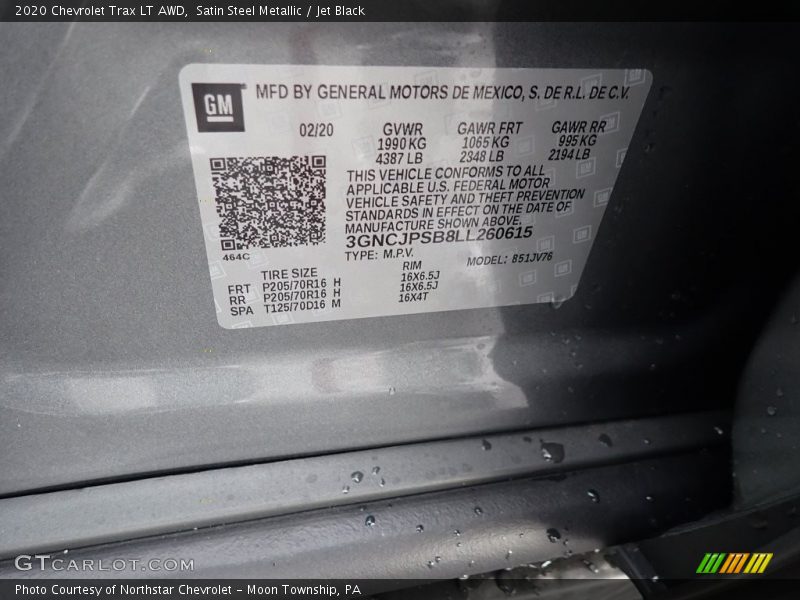 Satin Steel Metallic / Jet Black 2020 Chevrolet Trax LT AWD