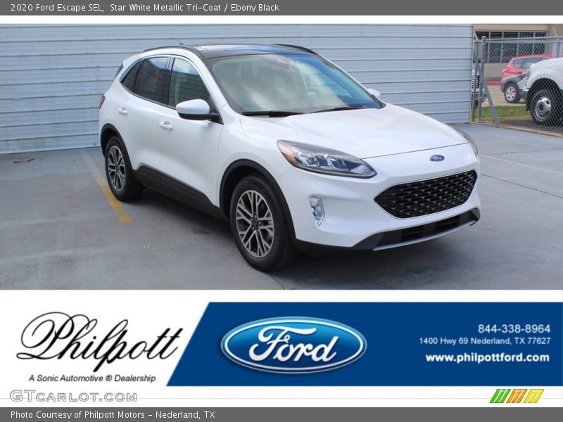 Star White Metallic Tri-Coat / Ebony Black 2020 Ford Escape SEL