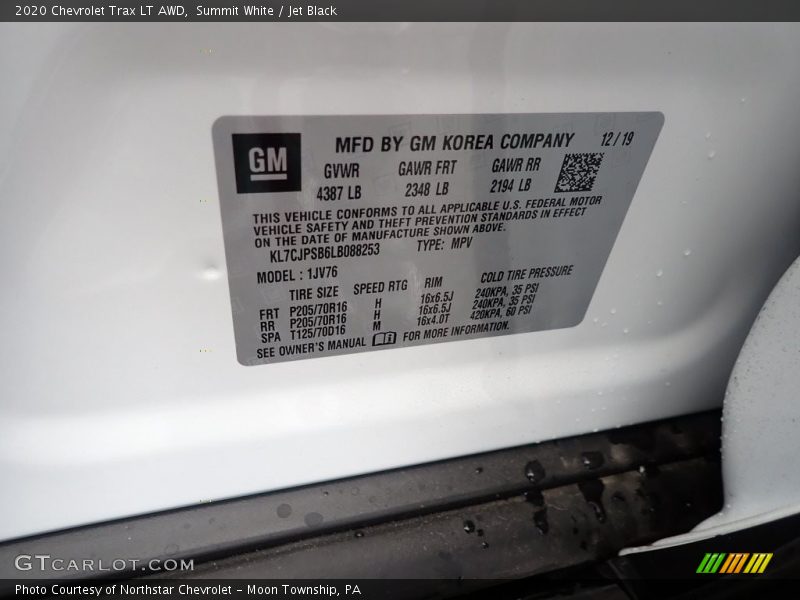 Summit White / Jet Black 2020 Chevrolet Trax LT AWD