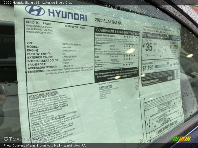 Lakeside Blue / Gray 2020 Hyundai Elantra SE