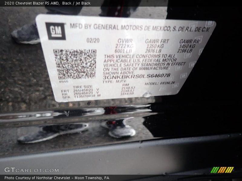 Black / Jet Black 2020 Chevrolet Blazer RS AWD