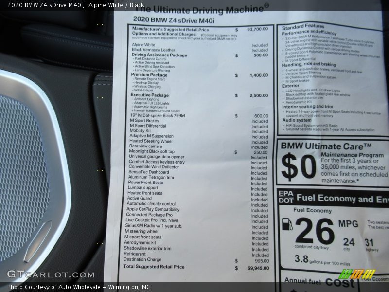 Alpine White / Black 2020 BMW Z4 sDrive M40i