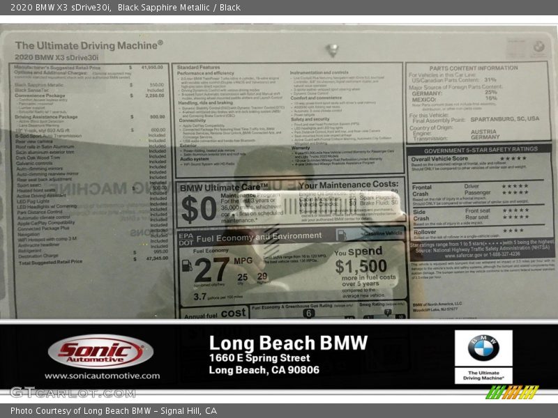 Black Sapphire Metallic / Black 2020 BMW X3 sDrive30i