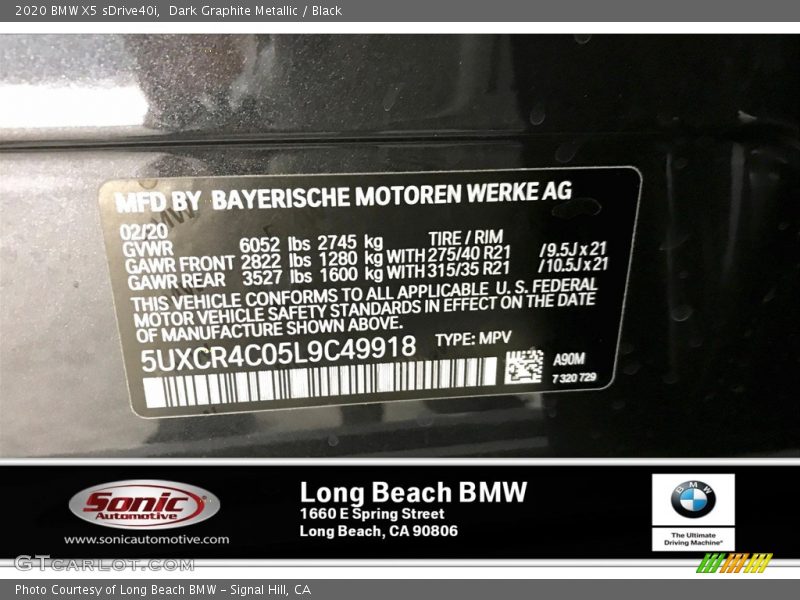 Dark Graphite Metallic / Black 2020 BMW X5 sDrive40i