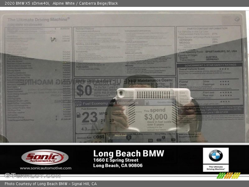 Alpine White / Canberra Beige/Black 2020 BMW X5 sDrive40i