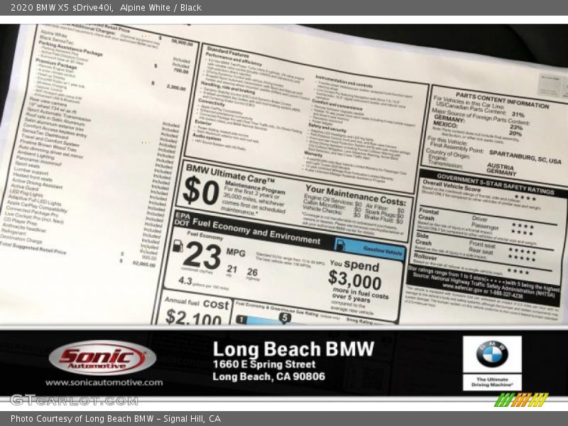 Alpine White / Black 2020 BMW X5 sDrive40i