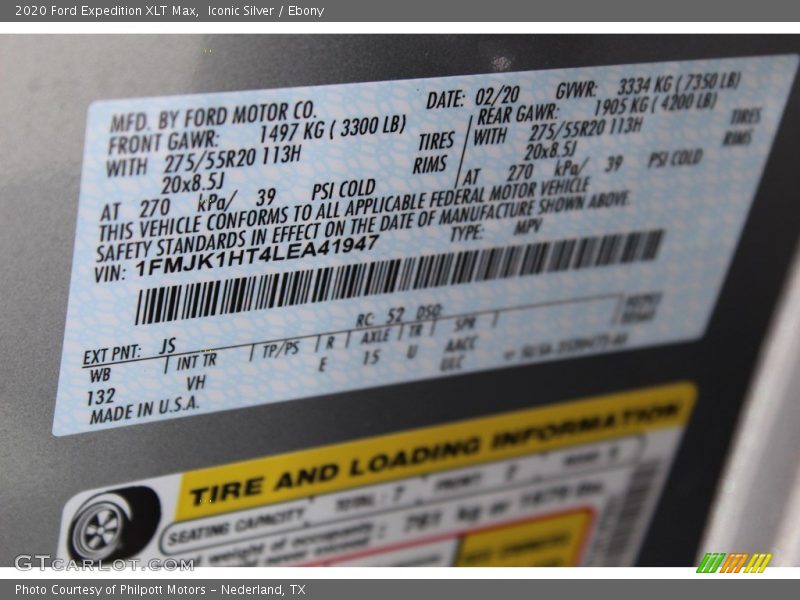 2020 Expedition XLT Max Iconic Silver Color Code JS