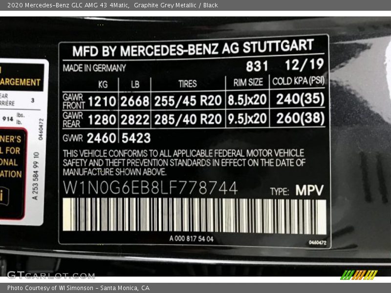 Graphite Grey Metallic / Black 2020 Mercedes-Benz GLC AMG 43 4Matic