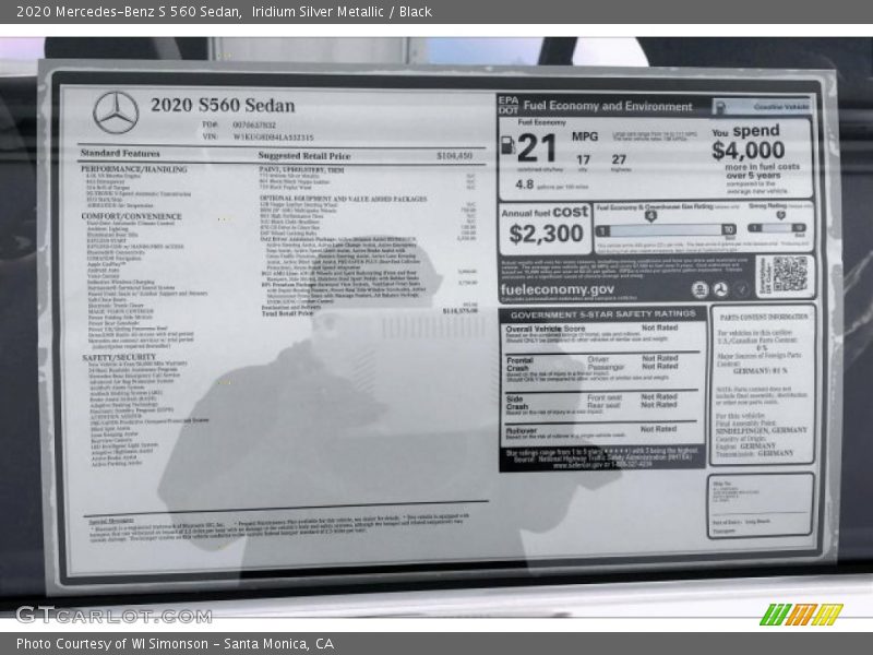 Iridium Silver Metallic / Black 2020 Mercedes-Benz S 560 Sedan