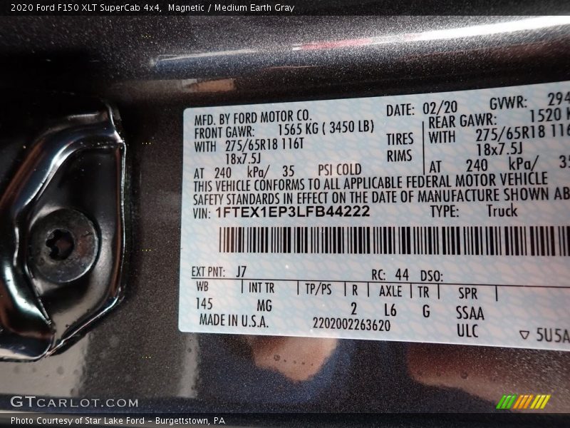 2020 F150 XLT SuperCab 4x4 Magnetic Color Code J7