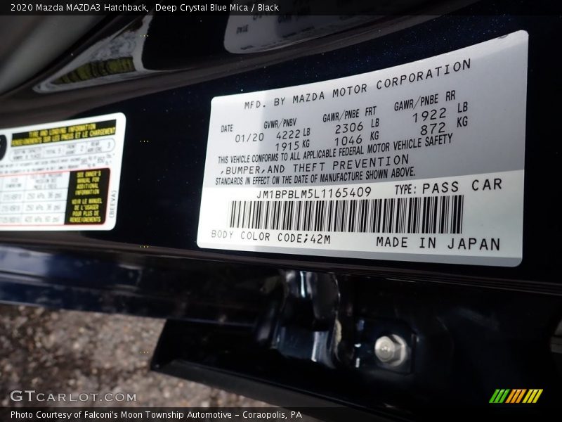 Deep Crystal Blue Mica / Black 2020 Mazda MAZDA3 Hatchback