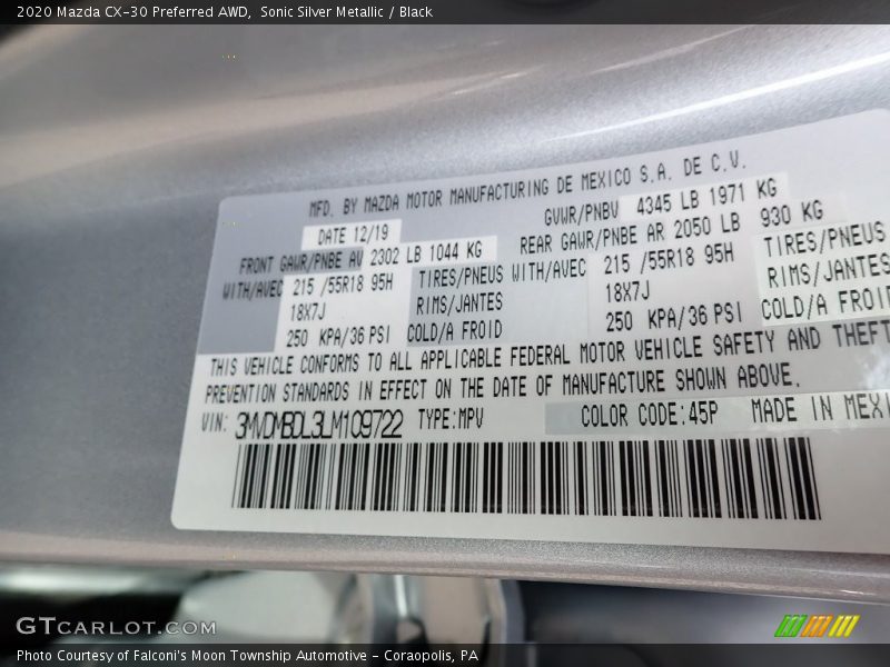 Sonic Silver Metallic / Black 2020 Mazda CX-30 Preferred AWD