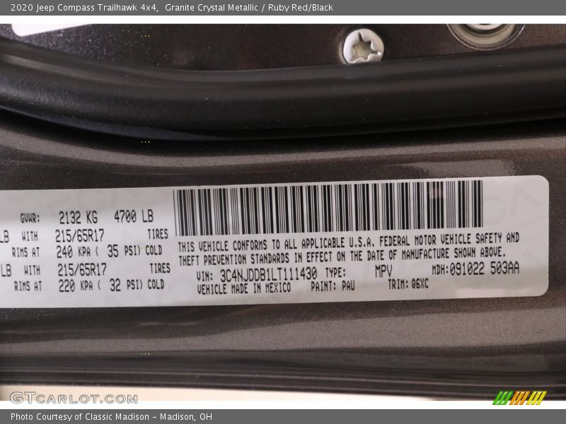 Granite Crystal Metallic / Ruby Red/Black 2020 Jeep Compass Trailhawk 4x4