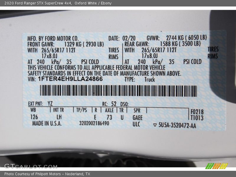 Oxford White / Ebony 2020 Ford Ranger STX SuperCrew 4x4