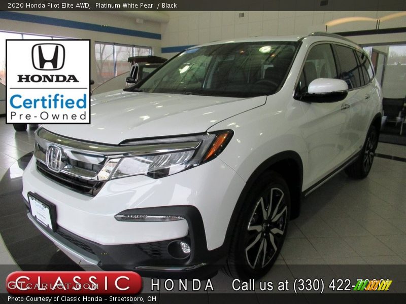 Platinum White Pearl / Black 2020 Honda Pilot Elite AWD