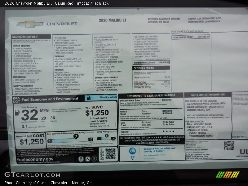 Cajun Red Tintcoat / Jet Black 2020 Chevrolet Malibu LT