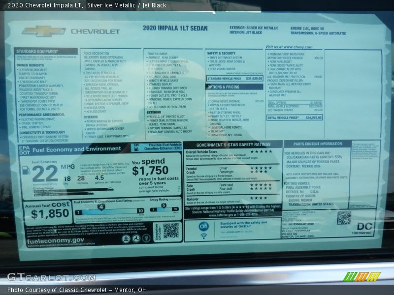 Silver Ice Metallic / Jet Black 2020 Chevrolet Impala LT