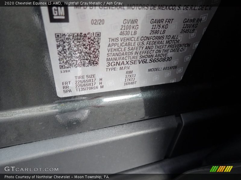 Nightfall Gray Metallic / Ash Gray 2020 Chevrolet Equinox LS AWD