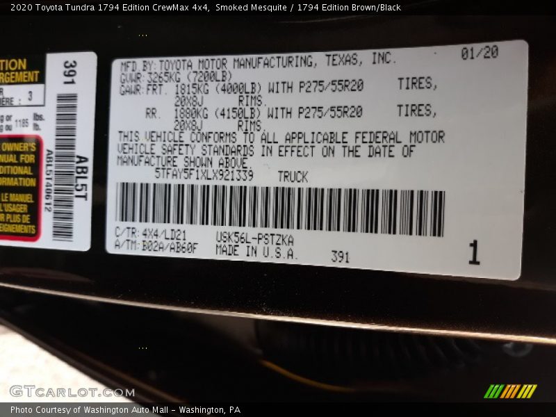 Smoked Mesquite / 1794 Edition Brown/Black 2020 Toyota Tundra 1794 Edition CrewMax 4x4