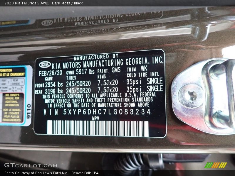 2020 Telluride S AWD Dark Moss Color Code GMS