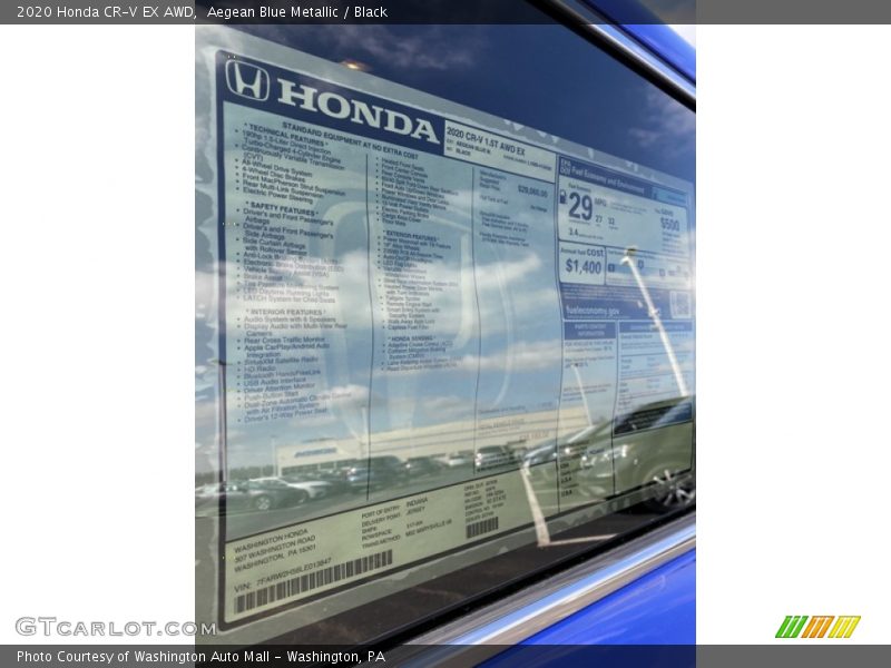 Aegean Blue Metallic / Black 2020 Honda CR-V EX AWD