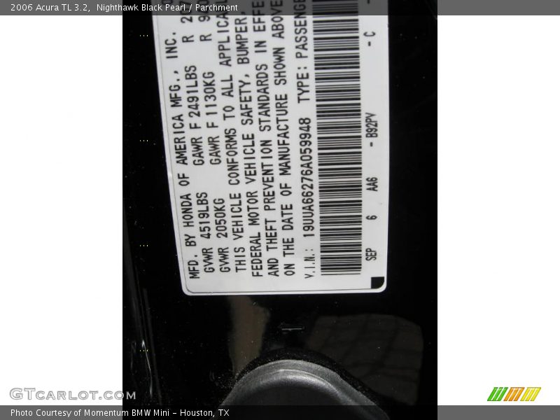 Nighthawk Black Pearl / Parchment 2006 Acura TL 3.2