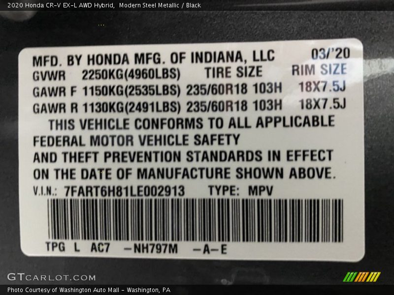 Modern Steel Metallic / Black 2020 Honda CR-V EX-L AWD Hybrid