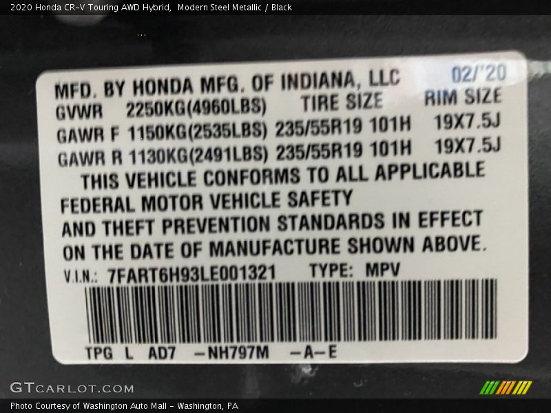 Modern Steel Metallic / Black 2020 Honda CR-V Touring AWD Hybrid