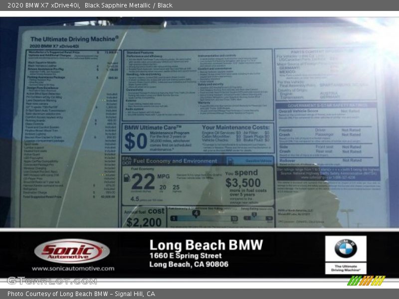 Black Sapphire Metallic / Black 2020 BMW X7 xDrive40i