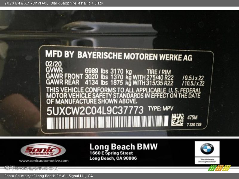 Black Sapphire Metallic / Black 2020 BMW X7 xDrive40i
