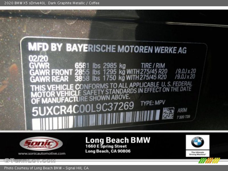 Dark Graphite Metallic / Coffee 2020 BMW X5 sDrive40i