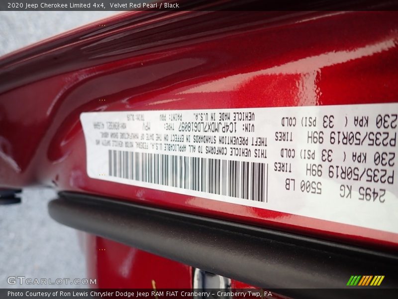 Velvet Red Pearl / Black 2020 Jeep Cherokee Limited 4x4