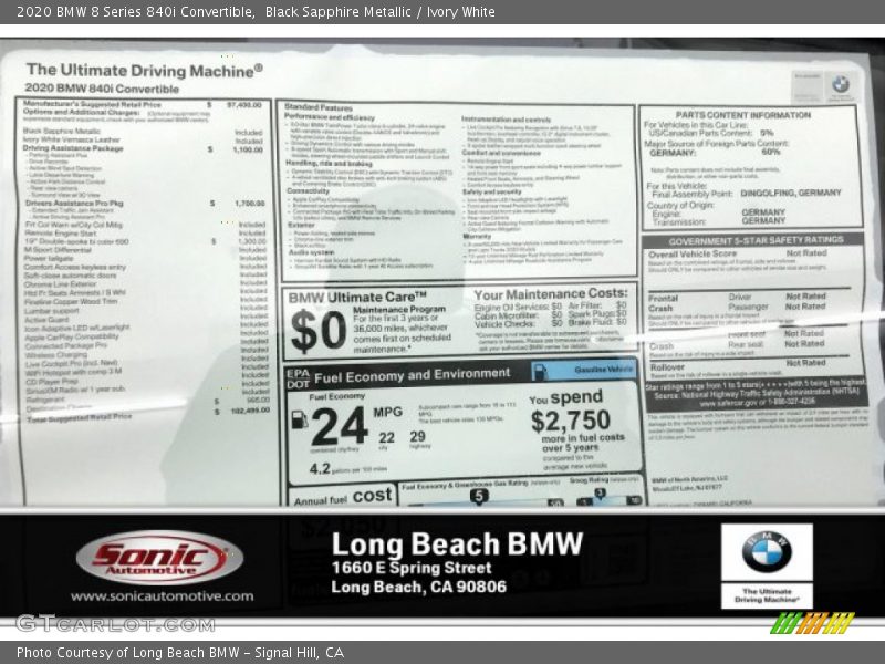 Black Sapphire Metallic / Ivory White 2020 BMW 8 Series 840i Convertible