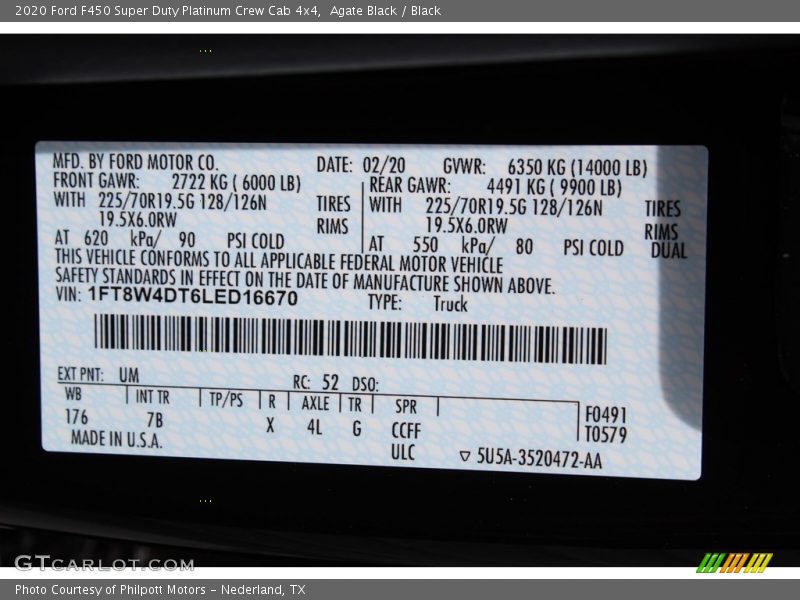 Agate Black / Black 2020 Ford F450 Super Duty Platinum Crew Cab 4x4