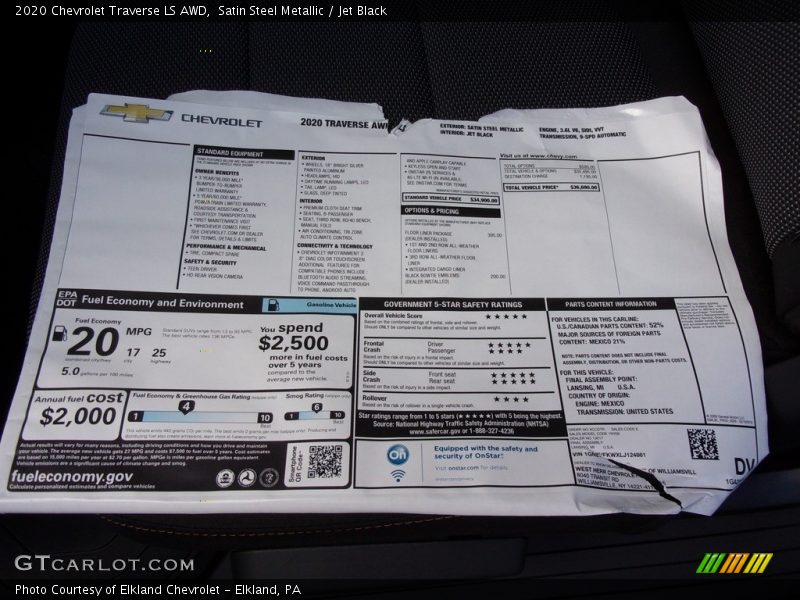 Satin Steel Metallic / Jet Black 2020 Chevrolet Traverse LS AWD