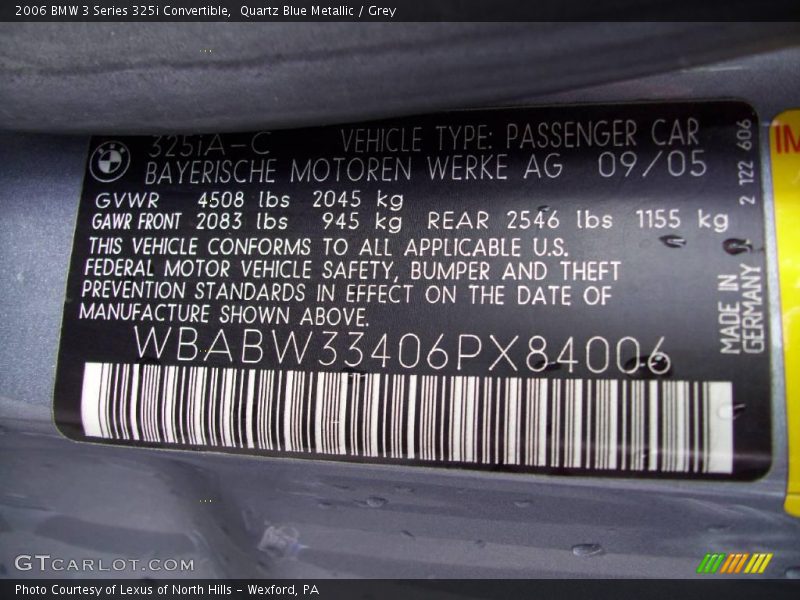 Quartz Blue Metallic / Grey 2006 BMW 3 Series 325i Convertible