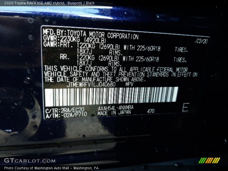 Blueprint / Black 2020 Toyota RAV4 XSE AWD Hybrid