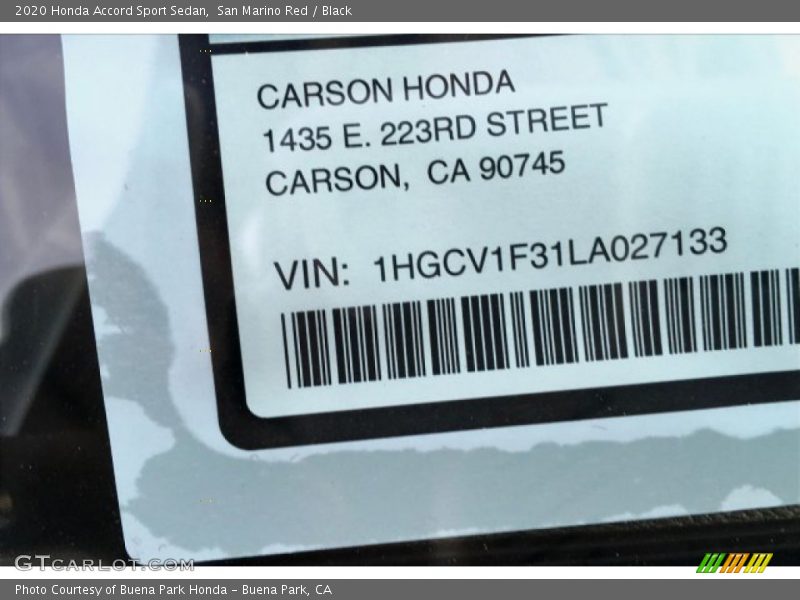 San Marino Red / Black 2020 Honda Accord Sport Sedan