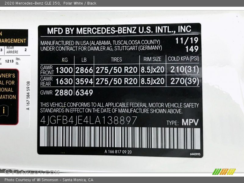 Polar White / Black 2020 Mercedes-Benz GLE 350