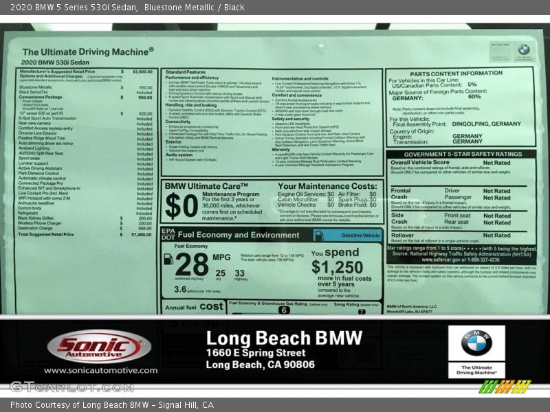 Bluestone Metallic / Black 2020 BMW 5 Series 530i Sedan