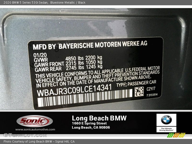 Bluestone Metallic / Black 2020 BMW 5 Series 530i Sedan