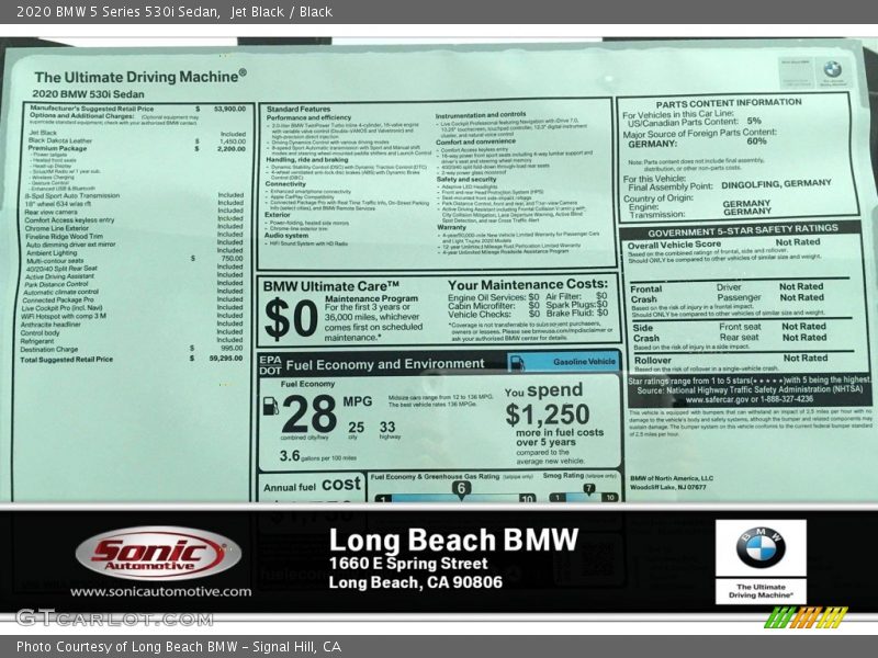 Jet Black / Black 2020 BMW 5 Series 530i Sedan