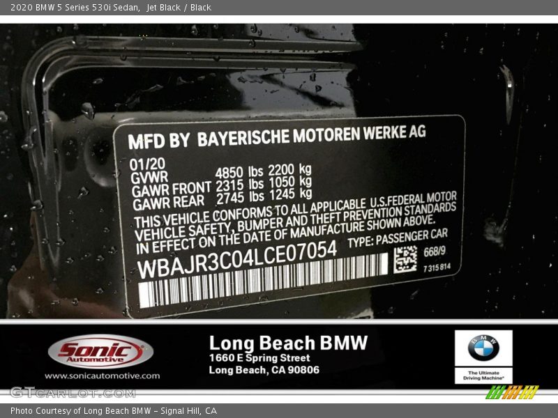 Jet Black / Black 2020 BMW 5 Series 530i Sedan