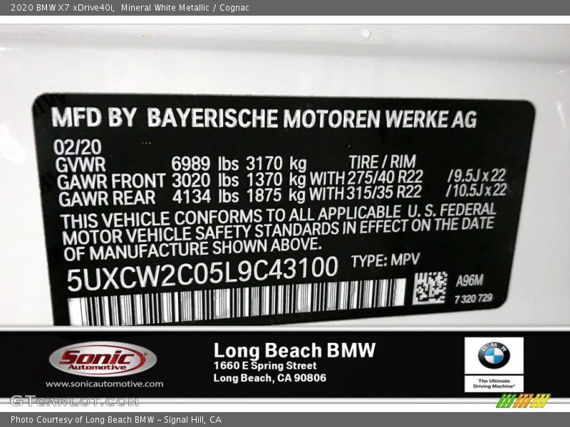 Mineral White Metallic / Cognac 2020 BMW X7 xDrive40i