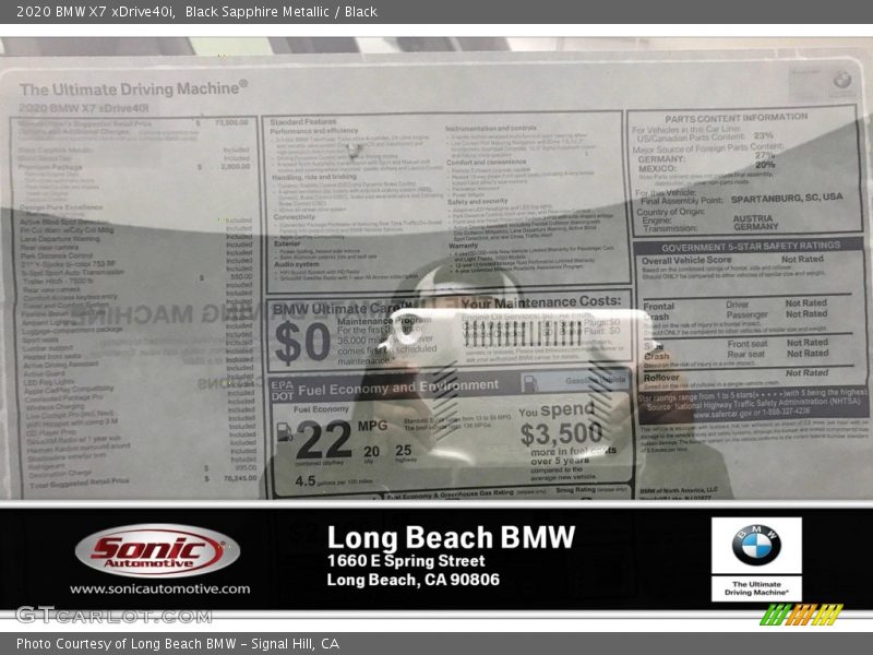 Black Sapphire Metallic / Black 2020 BMW X7 xDrive40i