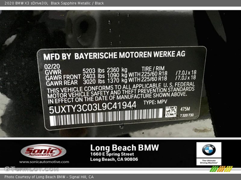 Black Sapphire Metallic / Black 2020 BMW X3 sDrive30i