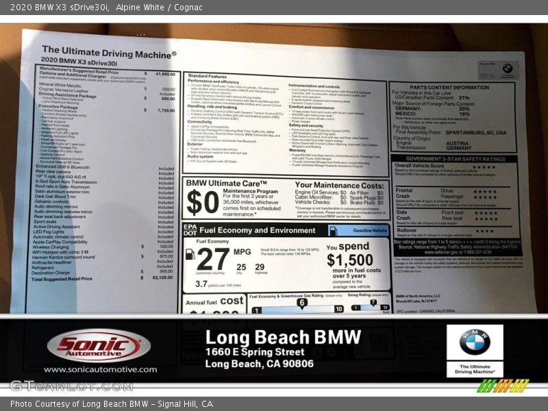 Alpine White / Cognac 2020 BMW X3 sDrive30i
