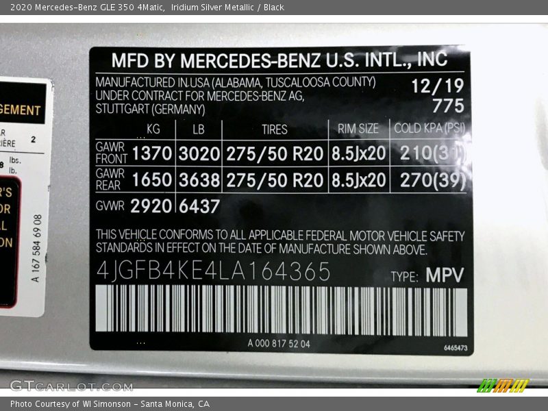 Iridium Silver Metallic / Black 2020 Mercedes-Benz GLE 350 4Matic